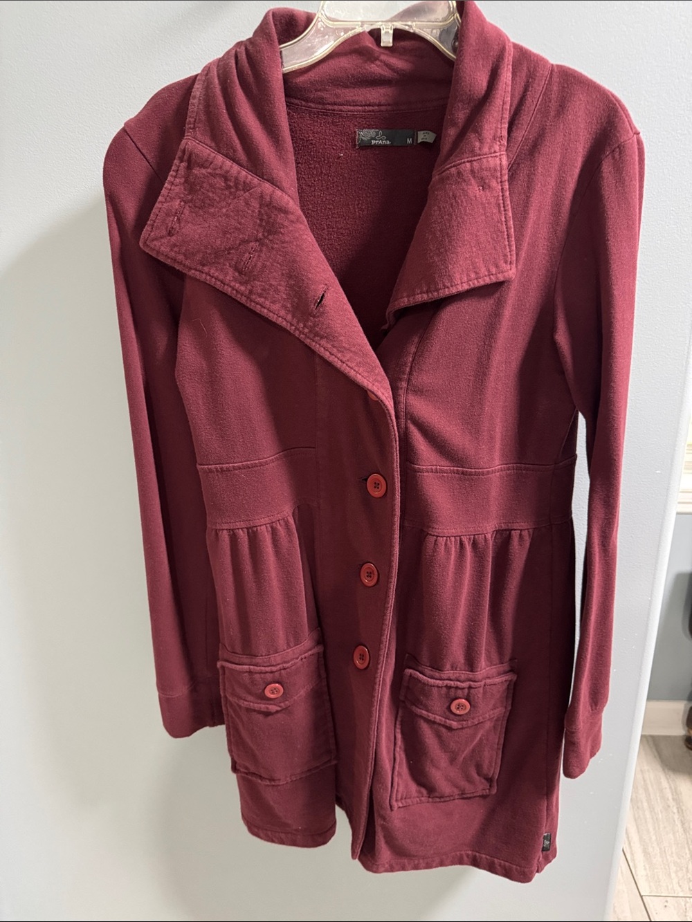 Prana Burgundy Button-Front Coat